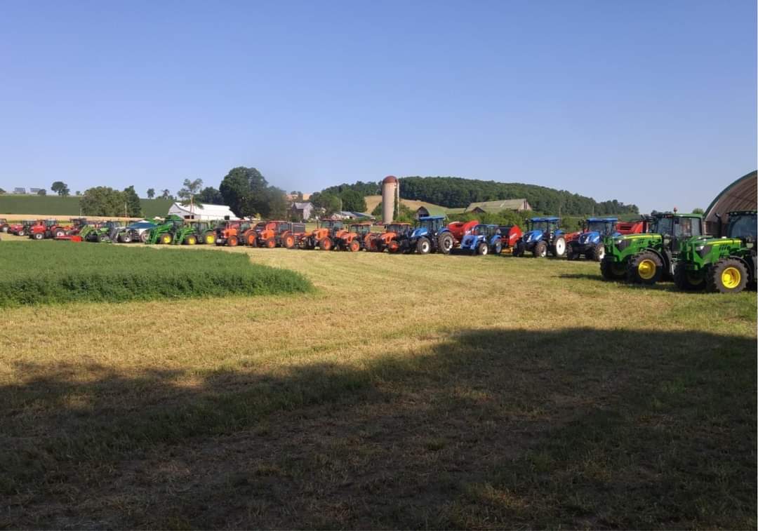 Equipment in a field at the Ontario Forage Council's Forage Expo event