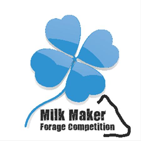 Blue clover logo with a thin black line of a cow head silouhette that says Milk make forage Competition