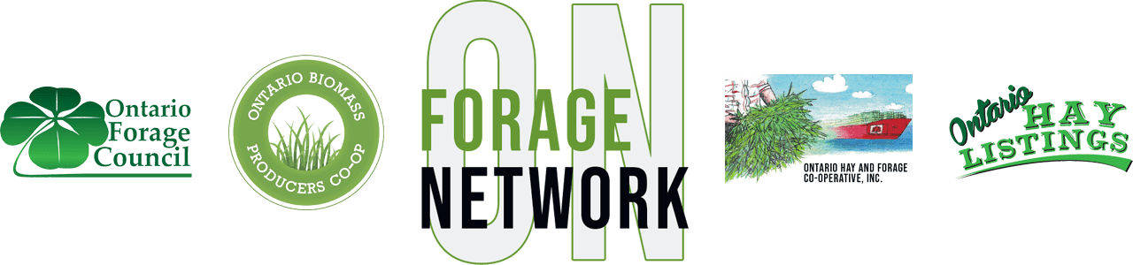 Ontario Forage Council, Ontario Biomass Producers Co-Op, ON Forage Network, Ontario Hay and Forage Co-Op, and Ontario Hay Listings logos in a row